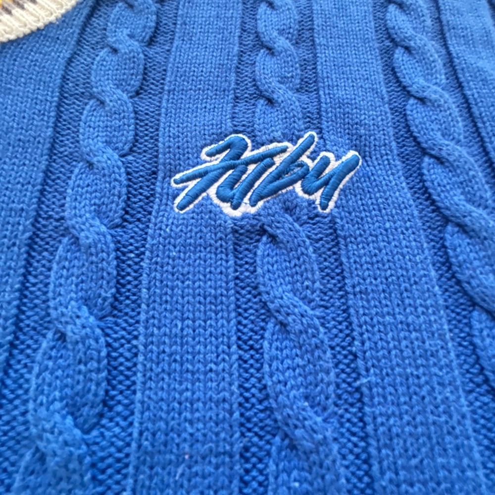 FUBU Sweater Vest Mens XXXL Blue Cable Knit V-Neck Striped VTG Tennis Golf - Picture 4 of 10